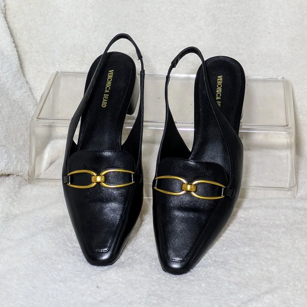 Women's Veronica Beard Casie Slingback Pump, Black, Gold Hardware, EUC 8M no box